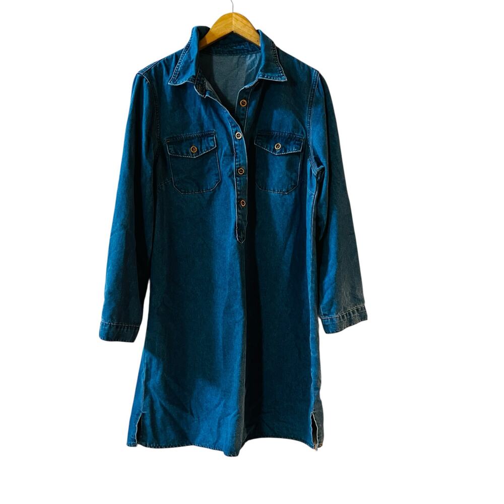 Emery Rose Chambray Long Sleeve Tunic Top Size L Large NWT Blue